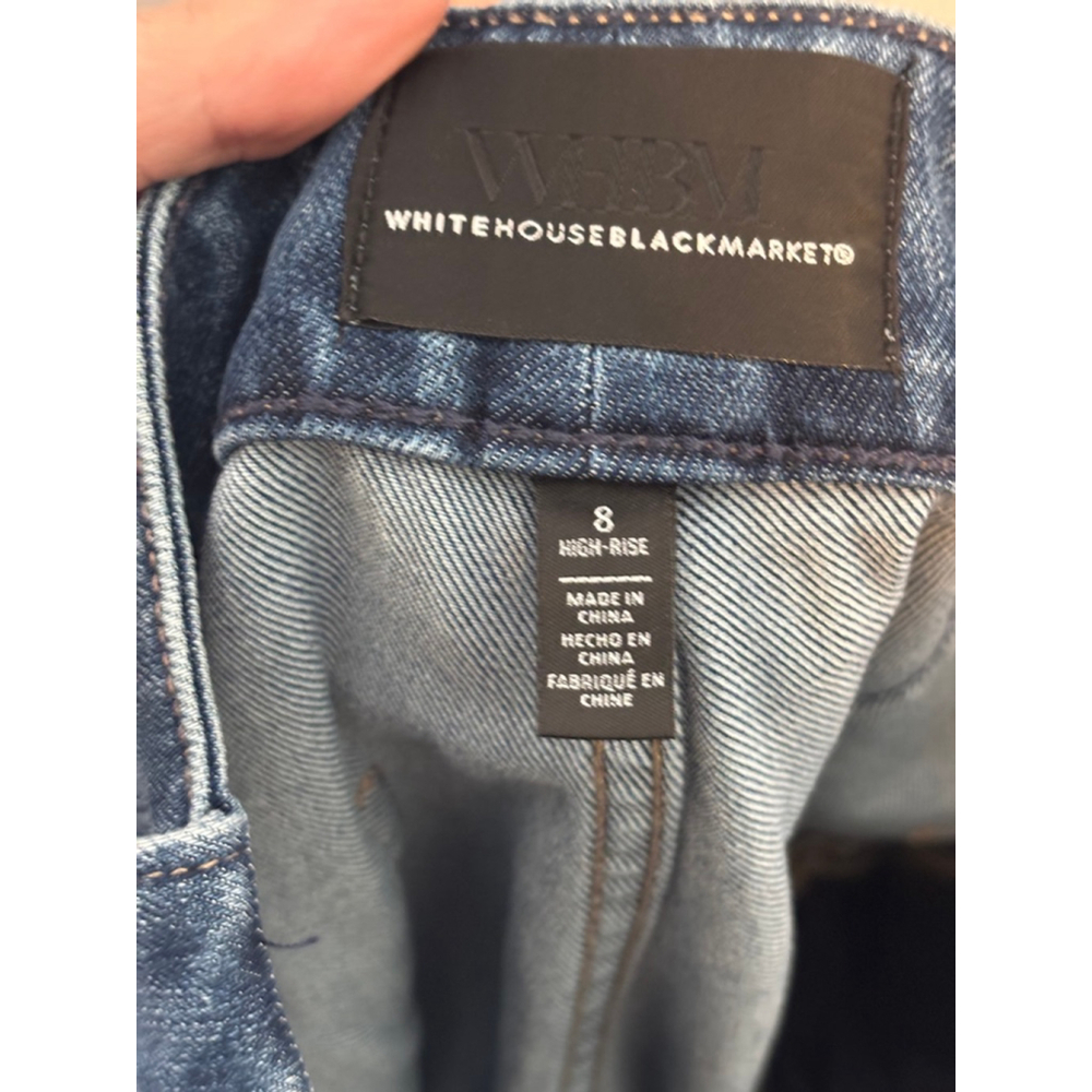 White House Black Market High Rise Straight Jeans Size 8 Gold Military Button - Picture 10 of 16